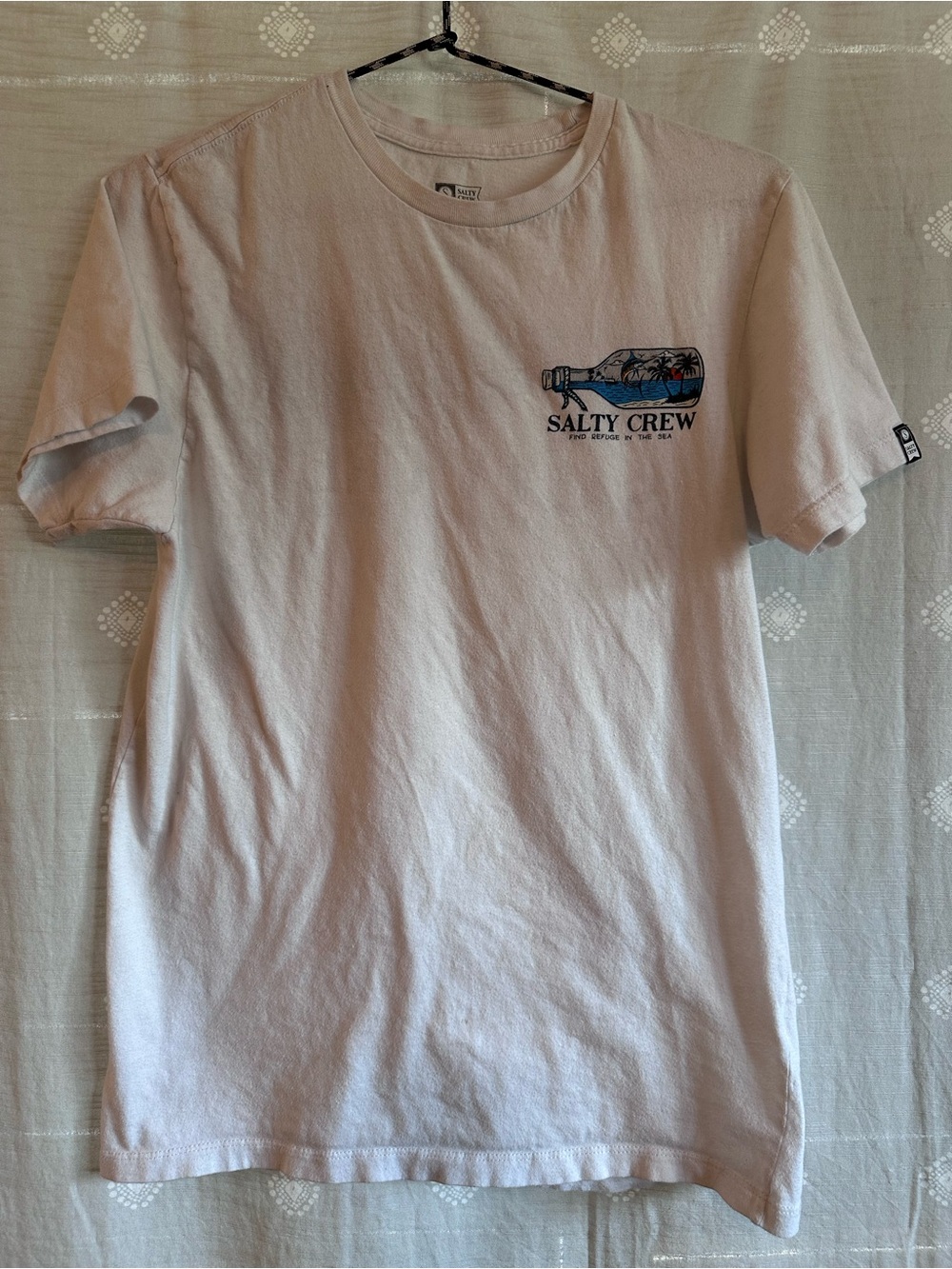 Salty Crew White V-Neck Tee with Black Tag Print